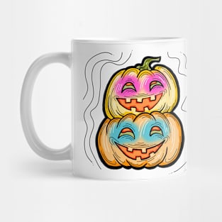 Scary Halloween pumpkin monster face head. Mug